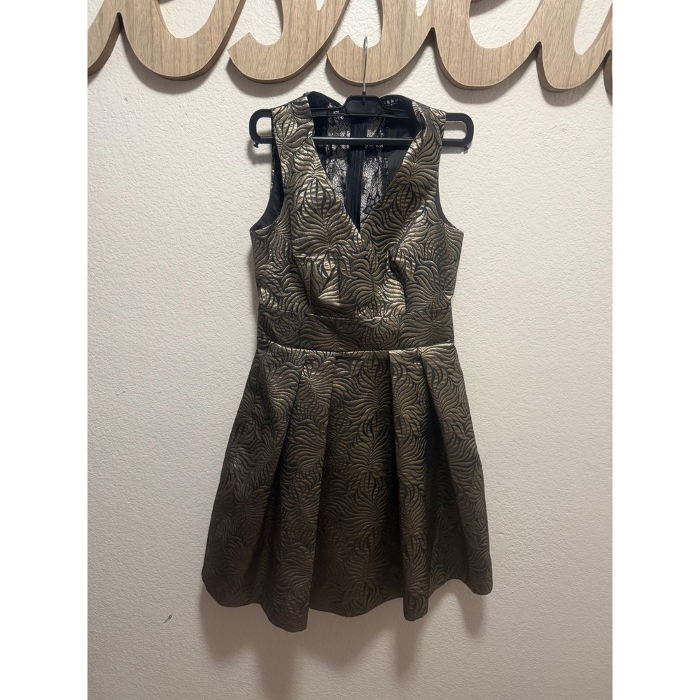 Ivonne Gold Black Jacquard Lace Back Cocktail Dress Made in Italy Small